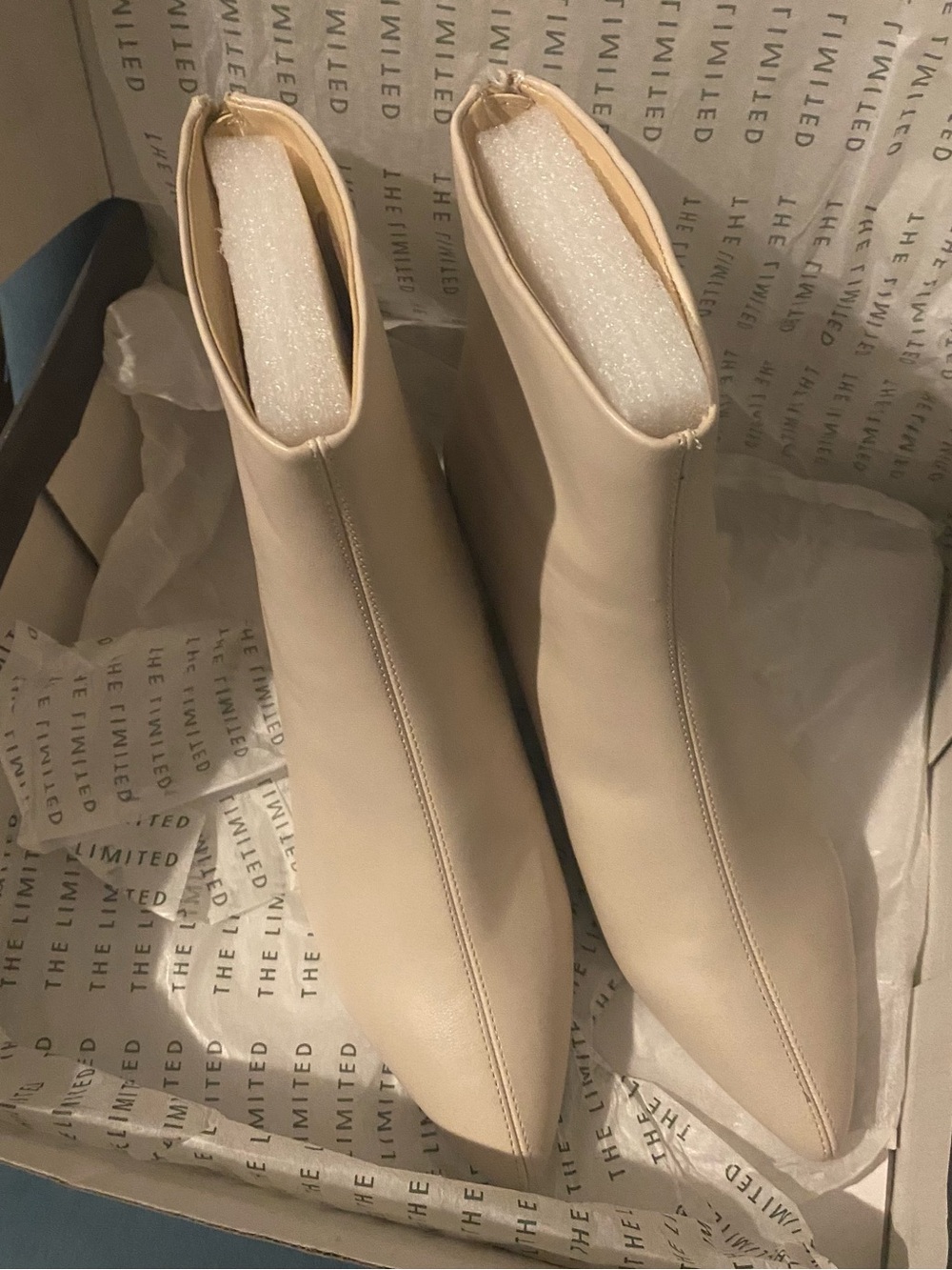 The Limited Chandey Cream Pointed Toe Ankle Booties